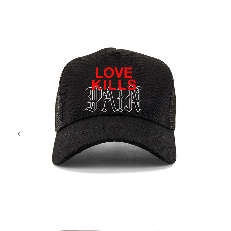 LOVE KILLS PAIN CANVAS MESH BACK TRUCKER HAT